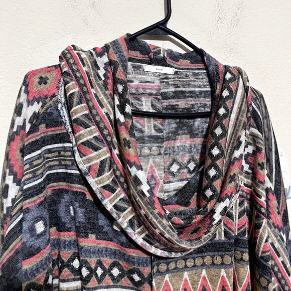 Easel Poncho Sweater Cowl neck Aztec Boho Southwestern lightweight sz L oversize - Picture 2 of 7